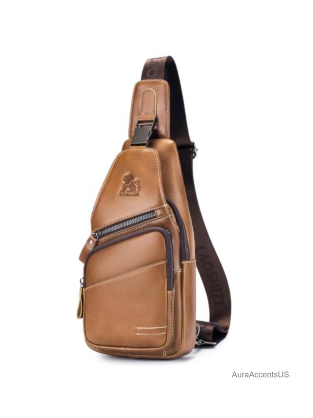 Cowhide Leather Crossbody Bag Men Shoulder Pack Sling Chest Bag